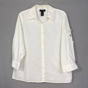 VTG Lauren Ralph Lauren Womens Button-up Tunic Size 16W Logo Classic Luxe Preppy